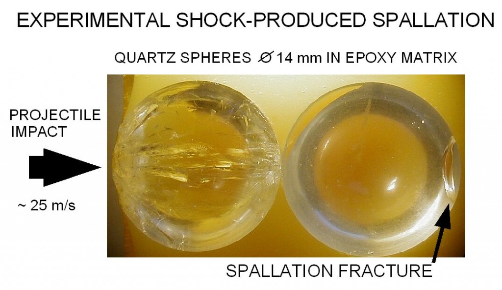 experimental shock spallation quartz spheres