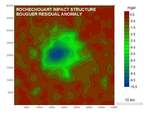 Bouguer gravity map Rochechouart impact structure France